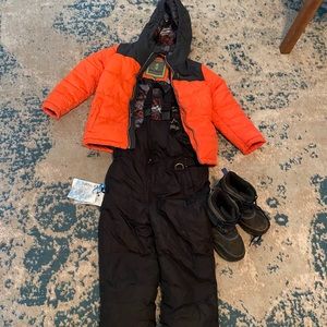 Snow ski setup outfit boys 6 7 boots jacket pants